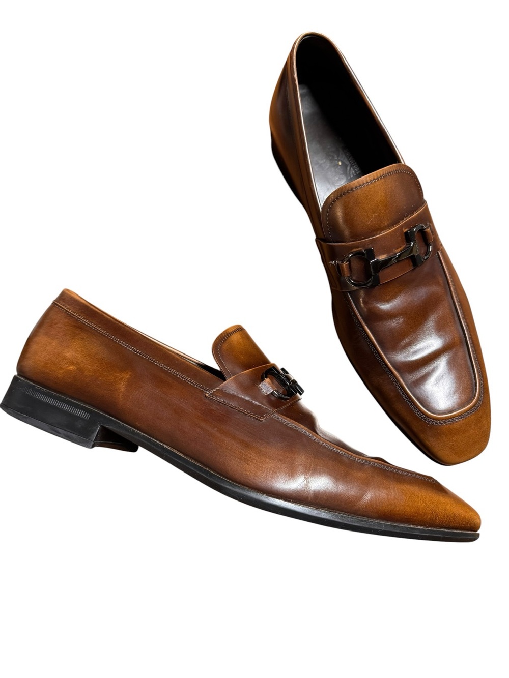 Salvatore Ferragamo Gancini Bit Loafers Mens 12 2E Wide Cognac Leather Italy EEE